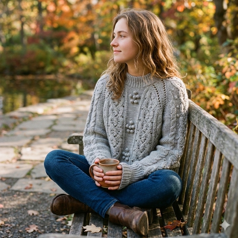 J. Crew Gray Cable-Knit Sweater – Cozy Alpaca & Wool Blend with Bobbles (Size L)